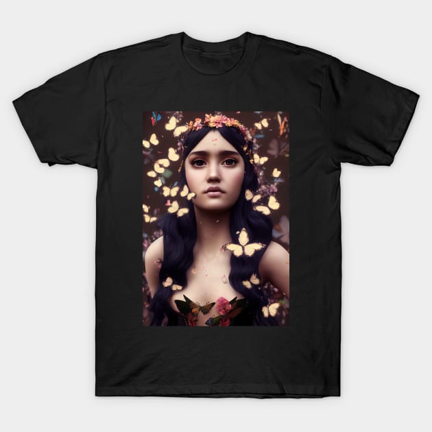 Girl with butterflies in her hair T-Shirt by ai1art